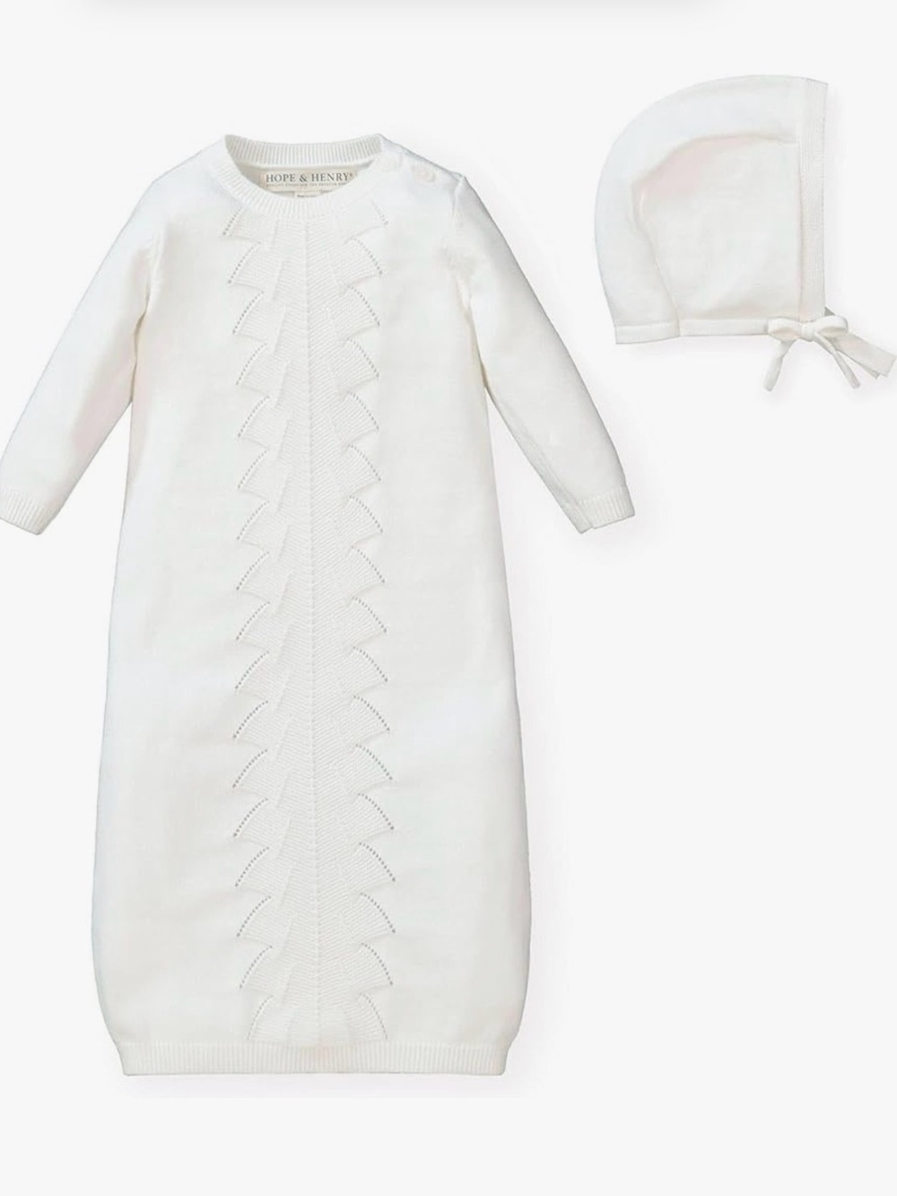 Hope & Henry Ivory Knit Baby Gown with Bonnet